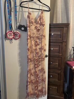 Rose gold Sequin Embellished Blush Slip Gown